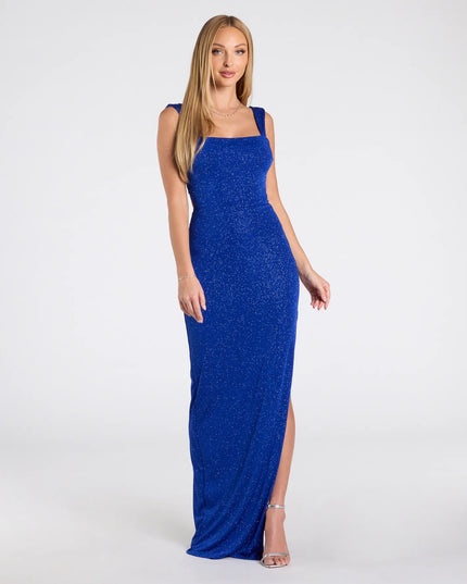 Brittney Lace-Up Slit Bodycon Glitter Formal Dress