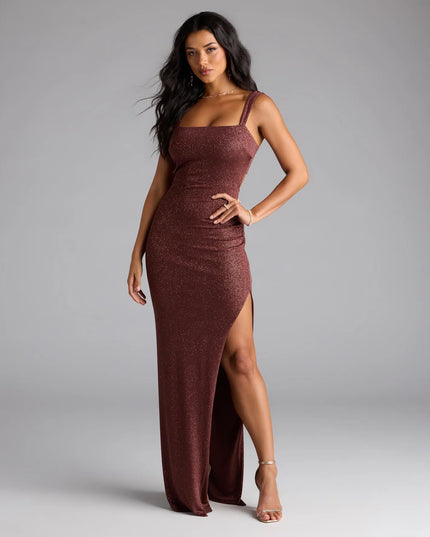 Brittney Lace-Up Slit Bodycon Glitter Formal Dress