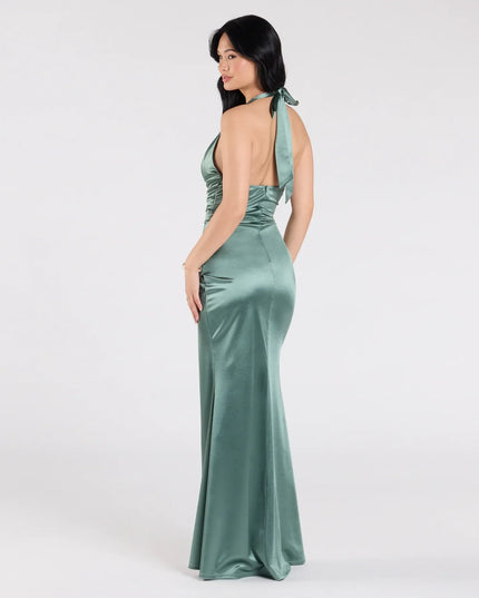 Joanne Halter Slit Mermaid Satin Formal Dress