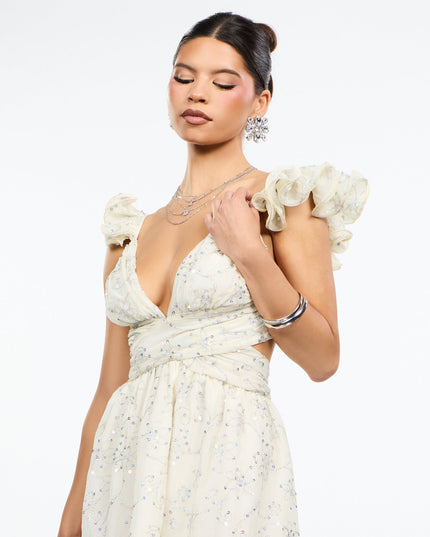 Petal Poise Sequin Embroidered Mini Dress