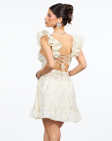 Petal Poise Sequin Embroidered Mini Dress
