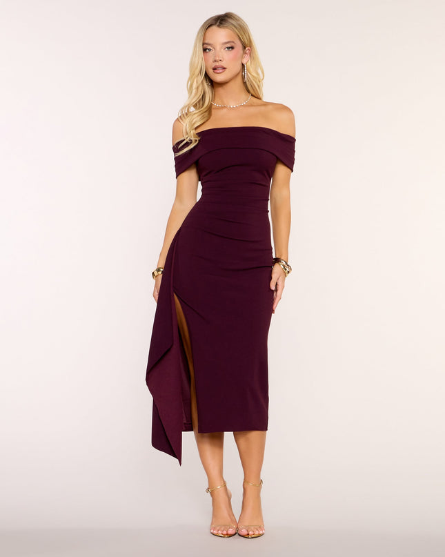 Chic Invite Off-The-Shoulder High Slit Midi Dress
