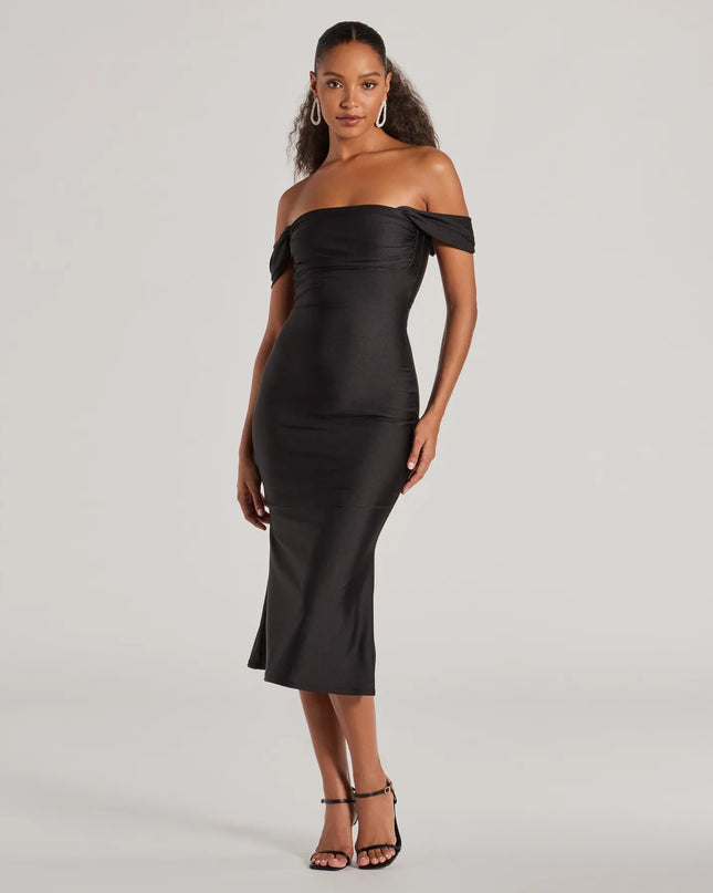 The Exceptional Off-The-Shoulder Flared Midi Dress is your new go-to black dress—effortless, versatile, and made to update your spring or summer style in seconds.