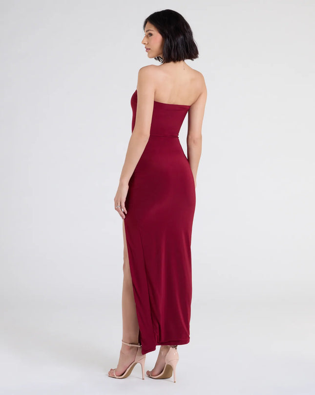 Sleek Fit Strapless High Slit Maxi Dress