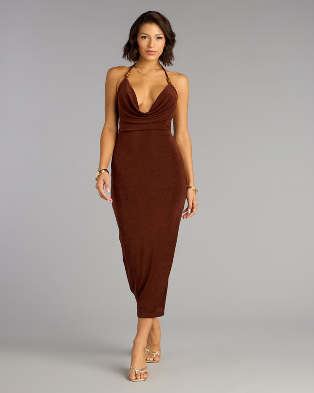 Chic Paradise Halter Open Back Slit Midi Dress