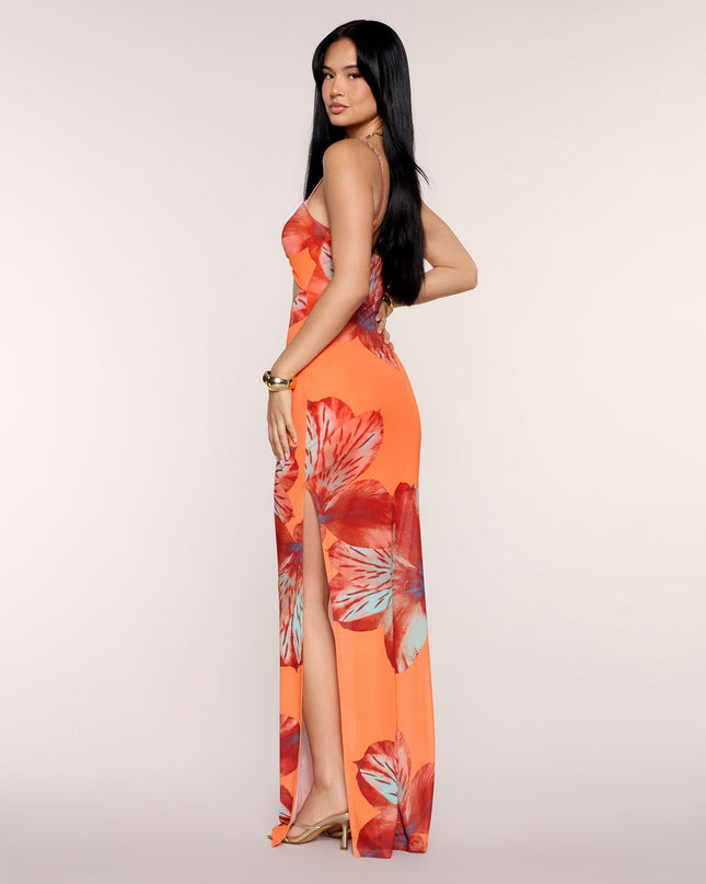 Vacation Booked Tropical Floral Cutout Maxi Dress