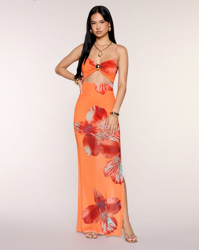 Vacation Booked Tropical Floral Cutout Maxi Dress