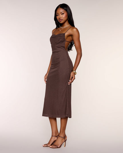 Second Look Polka Dot Mesh Midi Dress