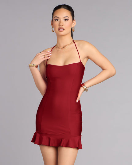 Booked And Busy Ruffle Hem Bodycon Mini Dress