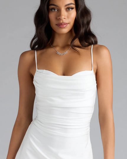 Shine with confidence, elegance, and standout style in the Set The Vibe Asymmetric A-Line Mini Dress—a white graduation dress designed with a fresh silhouette and the latest trends.