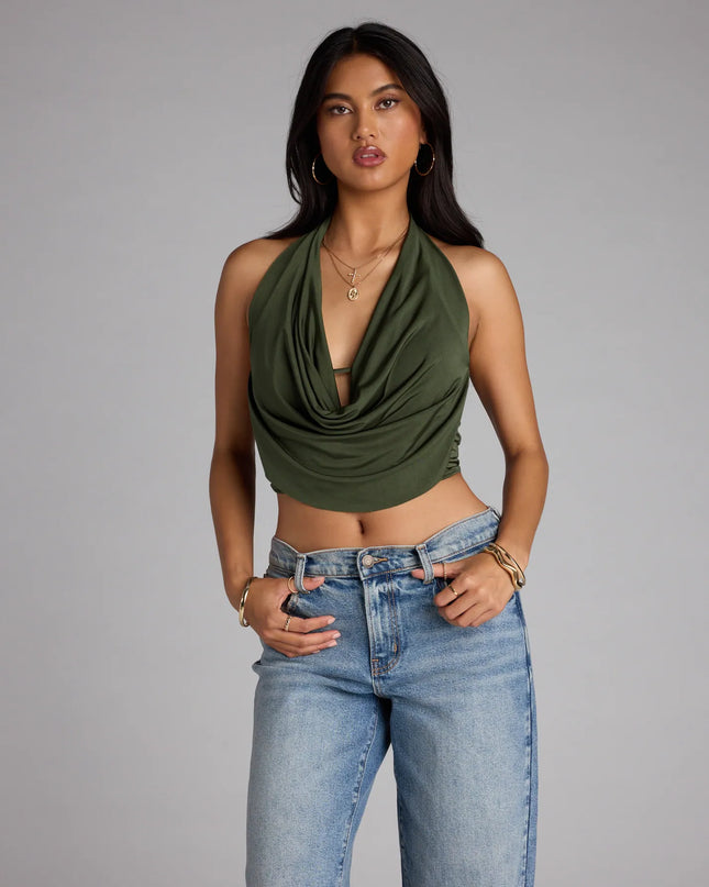 Take The Plunge Sleeveless Halter Crop Top