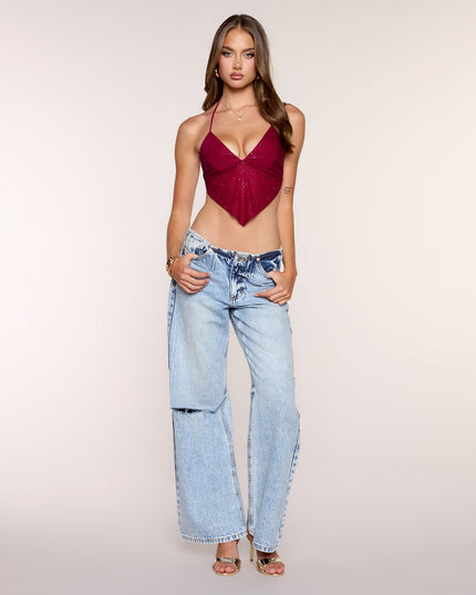Center Of Attention Rhinestone Halter Top