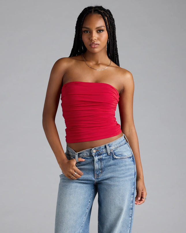 Cutest Vibe Ruched Knit Tube Top