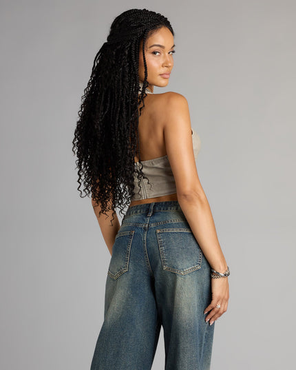 Lace Me Up Faux Leather Halter Crop Top