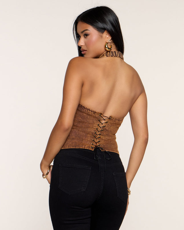 Desert Daze Lace Up Denim Halter Top