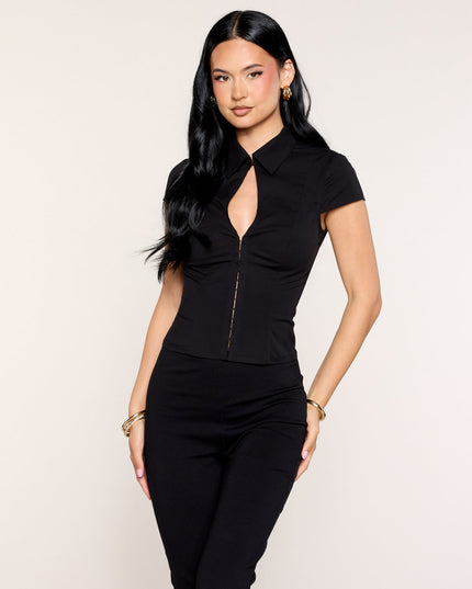 Polished Reveal Keyhole Short Sleeve Top