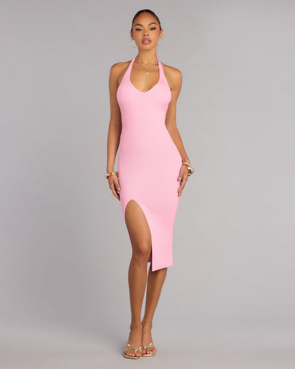 Late Dinner Plans Halter Slit Midi Dress
