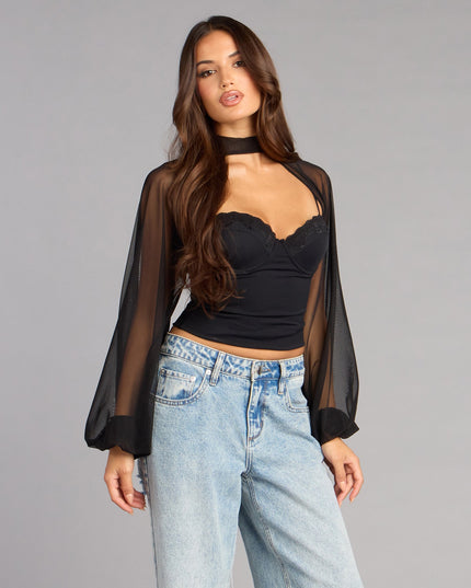 Sheer Drama Mesh Long Sleeve Topper