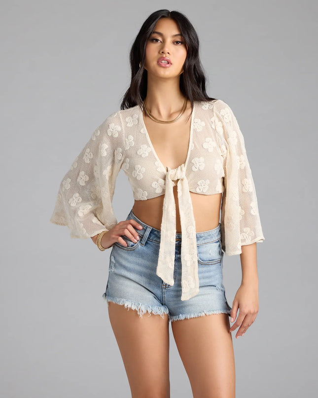 Want To Want Me Floral Crochet Tie Front Top