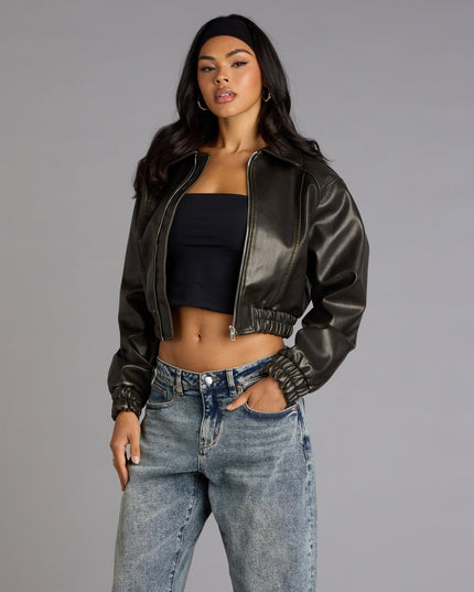 Cool Factor Faux Leather Bomber Jacket