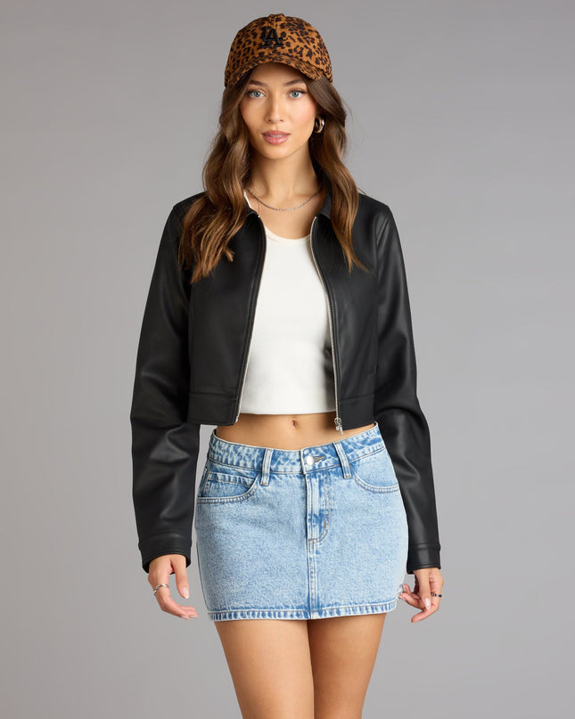 Cropped Attitude Faux Leather Jacket