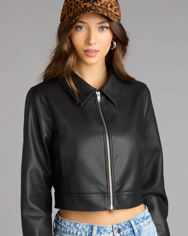 Cropped Attitude Faux Leather Jacket