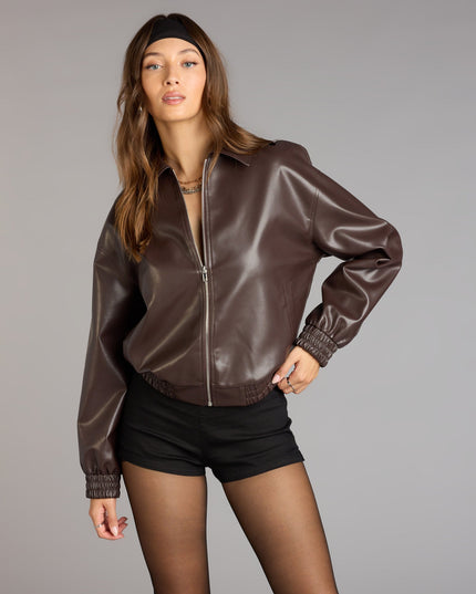 Level Up Faux Leather Bomber Jacket