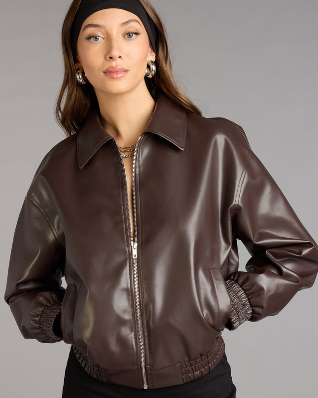 Level Up Faux Leather Bomber Jacket