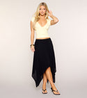 Angle Play Hanky Hem Midi Skirt