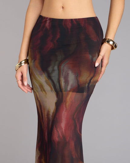 Night Out Muse Abstract Print Mesh Maxi Skirt