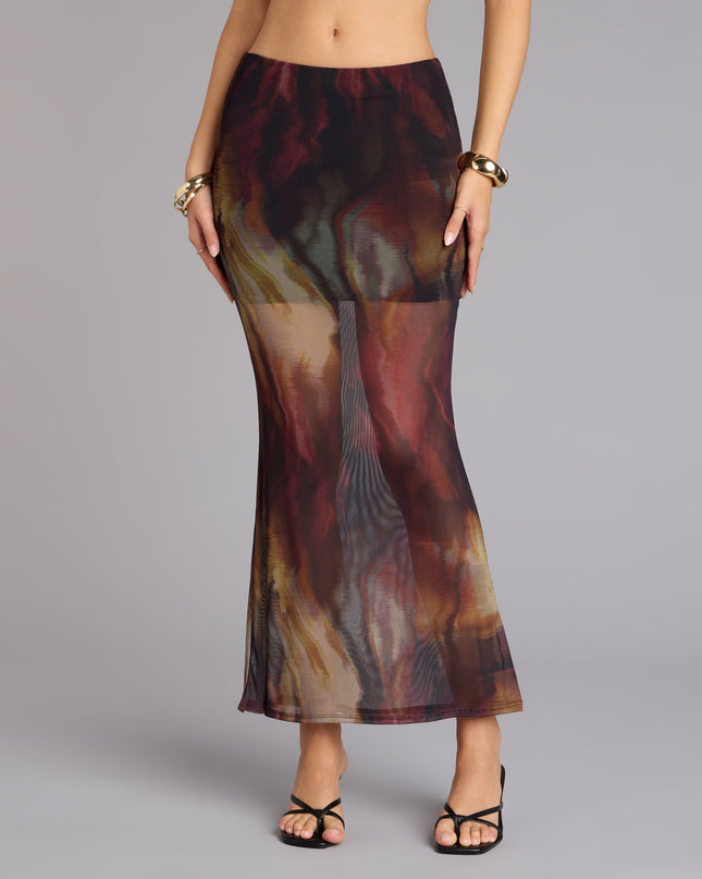 Night Out Muse Abstract Print Mesh Maxi Skirt