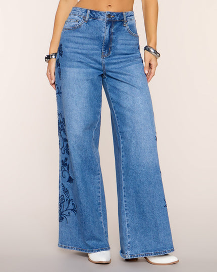 Daydream Stitch Wide-Leg Denim Jeans