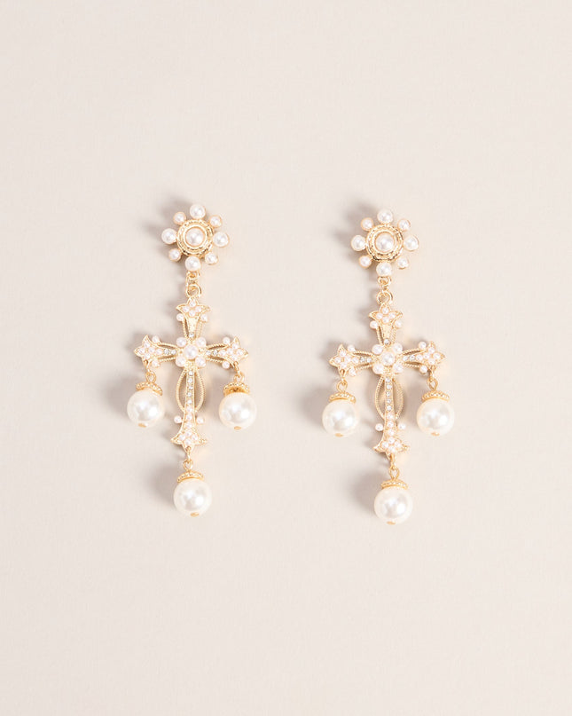 Sunday Best Pearl Cross Earrings