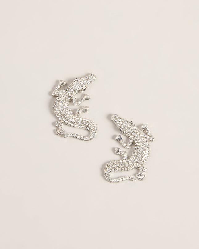 Playful Bite Rhinestone Alligator Earrings