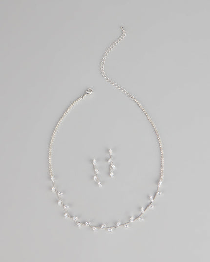 Dainty Shine Rhinestone Necklace And Earrings Set