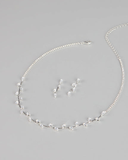 Dainty Shine Rhinestone Necklace And Earrings Set