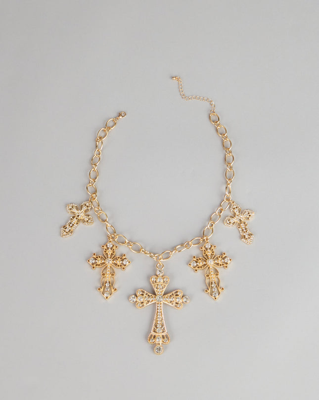 Styled Shine Rhinestone Cross Statement Necklace