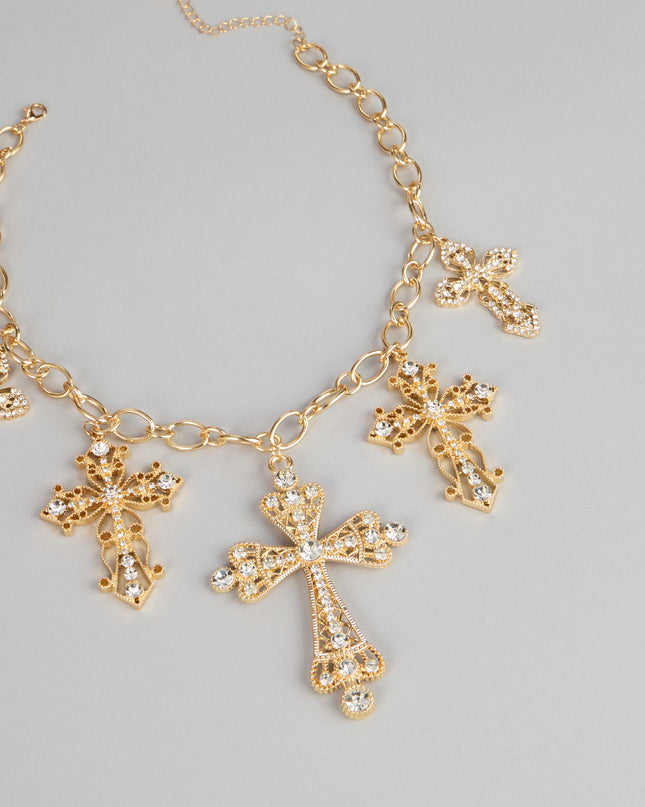 Styled Shine Rhinestone Cross Statement Necklace