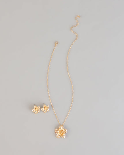 Bloom Mood Flower Necklace And Stud Earrings Set