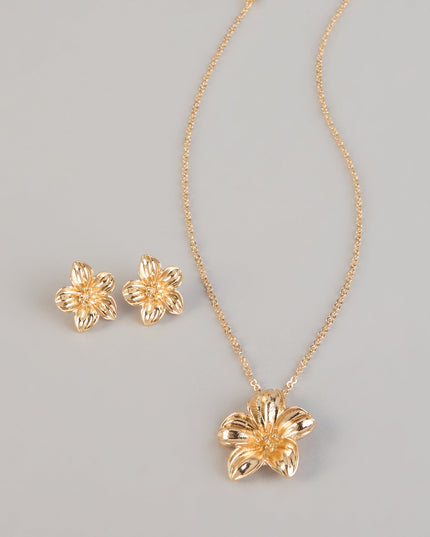 Bloom Mood Flower Necklace And Stud Earrings Set