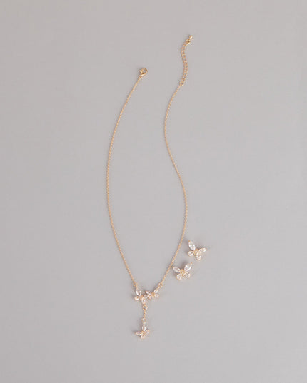 Sweet Shine Rhinestone Butterfly Necklace And Earrings Set