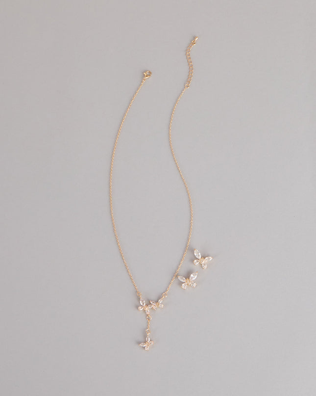 Sweet Shine Rhinestone Butterfly Necklace And Earrings Set