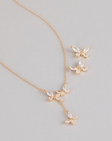 Sweet Shine Rhinestone Butterfly Necklace And Earrings Set