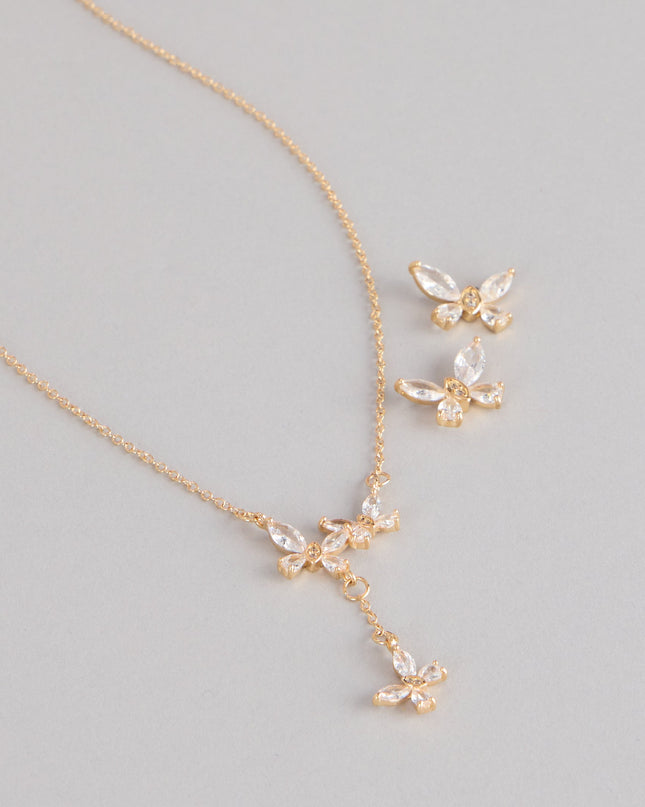 Sweet Shine Rhinestone Butterfly Necklace And Earrings Set