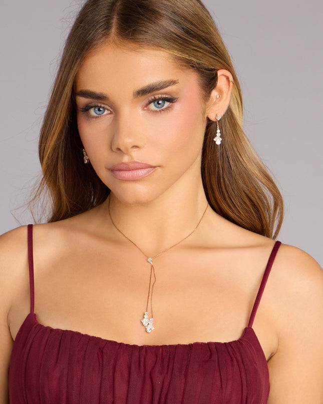 Soft Sparkle Rhinestone Lariat Necklace And Earrings Set