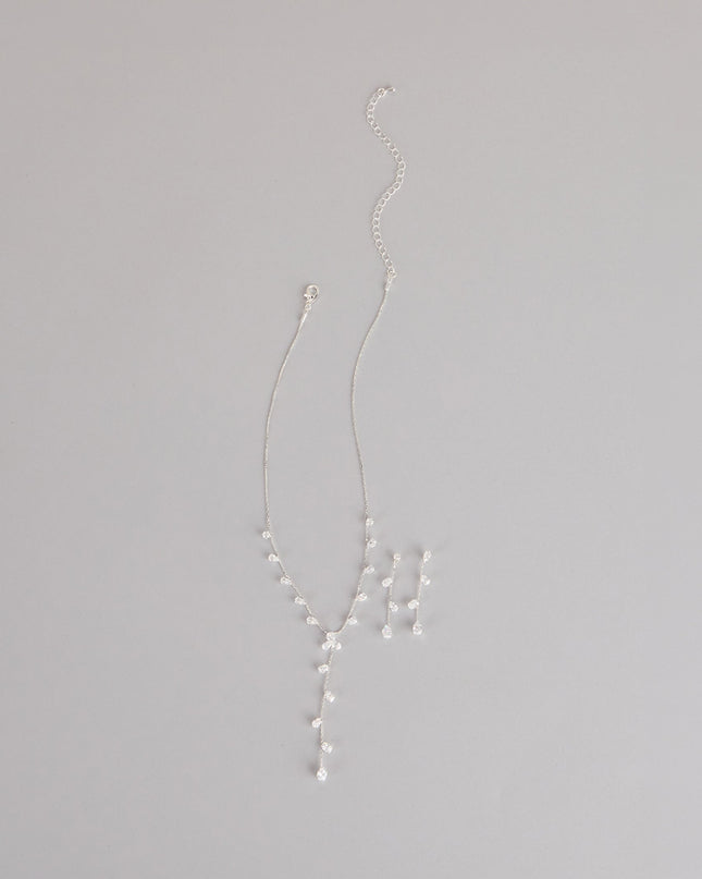 Sleek Shimmer Rhinestone Necklace And Earrings Set