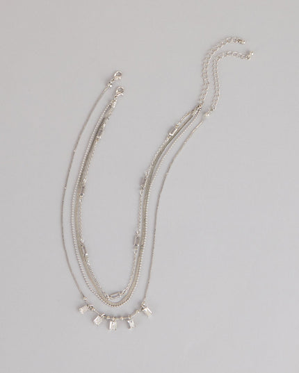 Cool Girl Shine Rhinestone Layered Necklace Set