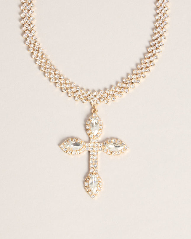 Bold Shine Rhinestone Cross Statement Necklace