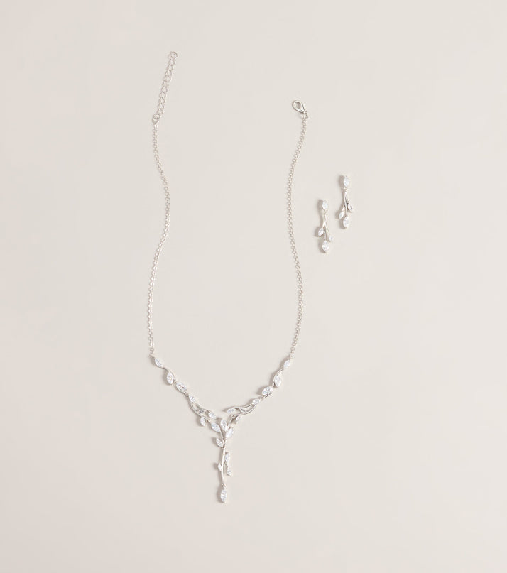 Gilded Vine Rhinestone Necklace And Earrings Set