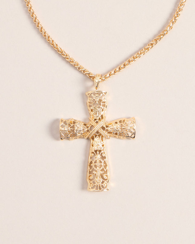 Ornate Edge Cross Pendant Necklace